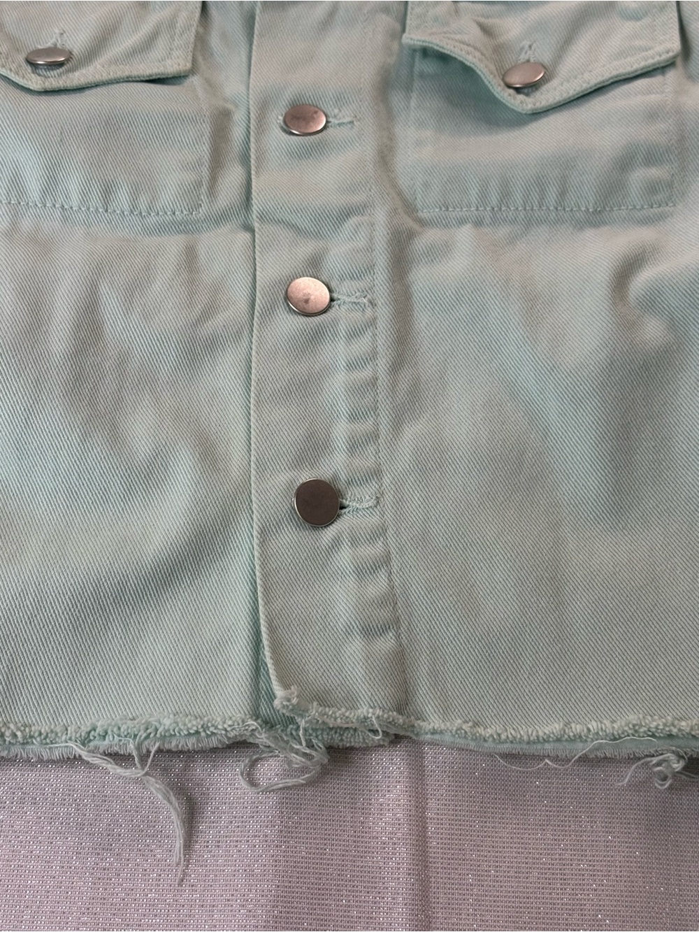 American Apparel Mint Green Cropped Denim Jacket Womens Size XS 90s Y2K Fairy - Picture 6 of 8